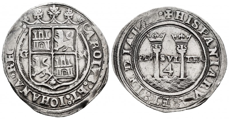 Juana y Carlos (1504-1555). 4 reales. México. (Cal-128). Anv.: CAROLVS : ET : IO...