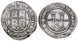 Juana y Carlos (1504-1555). 4 reales. México. (Cal-128). Anv.: CAROLVS : ET : IOHANA : REGES. Rev.: + HISPANIARVM : ET : INDIAR(VM) ·. Ag. 13,71 g. Es...