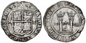 Juana y Carlos (1504-1555). 4 reales. México. (Cal-135). Anv.: CAROLVS : ET : IOHANA : REGS. Rev.: + HISPANIARVM : ET : INDIARVM. Ag. 13,58 g. Escudo ...