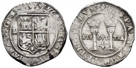 Juana y Carlos (1504-1555). 4 reales. México. (Cal-136). Anv.: CAROLVS : ET : IOHANA : REGES. Rev.: + HISPANIARVM : ET : INDIARVM. Ag. 13,73 g. Escudo...