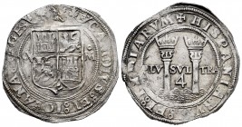 Juana y Carlos (1504-1555). 4 reales. México. (Cal-139). Anv.: CAROLVS : ET : IOHANA : REGES. Rev.: + HISPANIARVM : ET : INDIARVM. Ag. 13,71 g. Escudo...