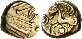 CELTIC, Northeast Gaul. Remi. Late 2nd to mid 1st century BC. Stater (Gold, 15 mm, 5.99 g, 12 h), 'à l'oeil' type. Celticized male head to right; in f...