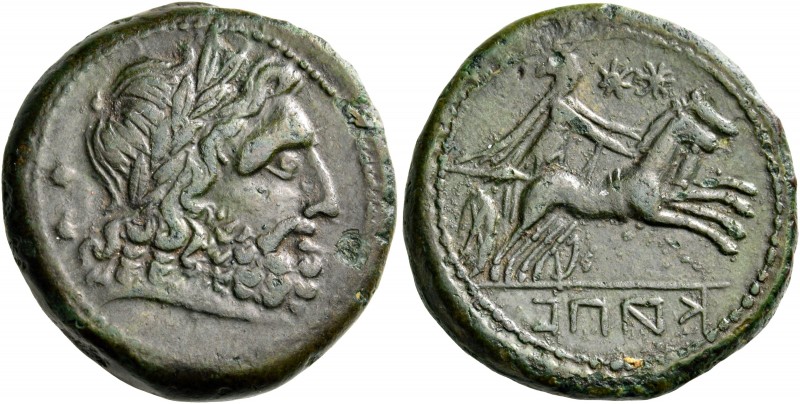 CAMPANIA. Capua. 216-211 BC. Biunx (Bronze, 24 mm, 11.75 g, 7 h). Laureate head ...