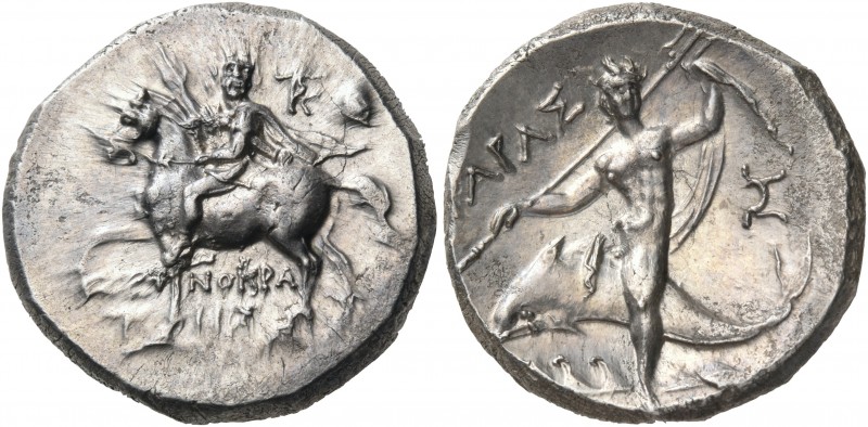 CALABRIA. Tarentum. Circa 240-228 BC. Didrachm or nomos (Silver, 20.5 mm, 6.52 g...