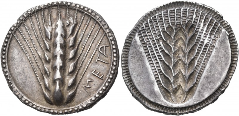 LUCANIA. Metapontum. c. 520-510 BC. Stater (Silver, 27 mm, 8.12 g, 12 h). ΜΕΤΑ E...