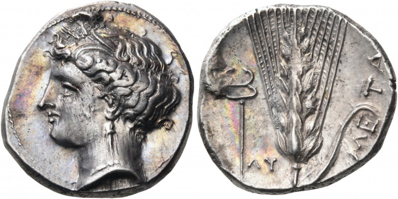 LUCANIA. Metapontum. Circa 340-330 BC. Didrachm or nomos (Silver, 23 mm, 7.92 g,...