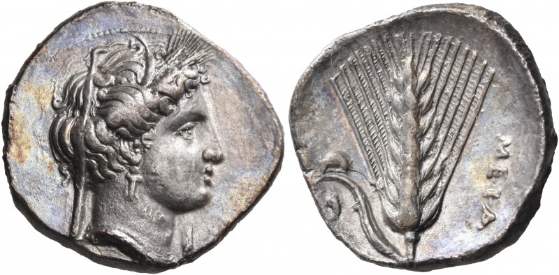 LUCANIA. Metapontum. Circa 340-330 BC. Nomos (Silver, 22 mm, 7.61 g, 11 h), stru...