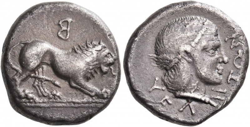 LUCANIA. Velia. Circa 400-340 BC. Didrachm (Silver, 19 mm, 7.40 g, 11 h). Lion a...
