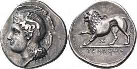 LUCANIA. Velia. Circa 334-300 BC. Didrachm or nomos (Silver, 22 mm, 7.43 g, 12 h), from the Kleudorus Group. Head of Athena to left, wearing an Attic ...
