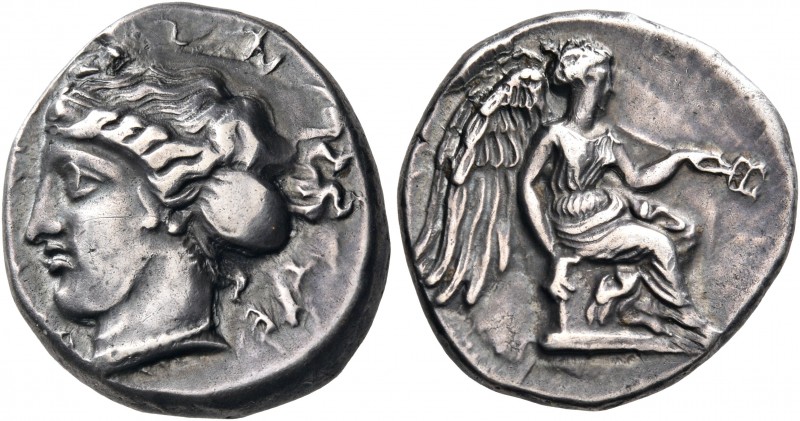 BRUTTIUM. Terina. Circa 420-400 BC. Nomos (Silver, 20 mm, 7.80 g, 5 h), signed b...