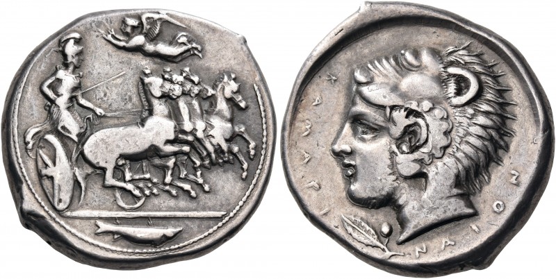 SICILY. Kamarina. Circa 425-405 BC. Tetradrachm (Silver, 27 mm, 17.17 g, 11 h). ...