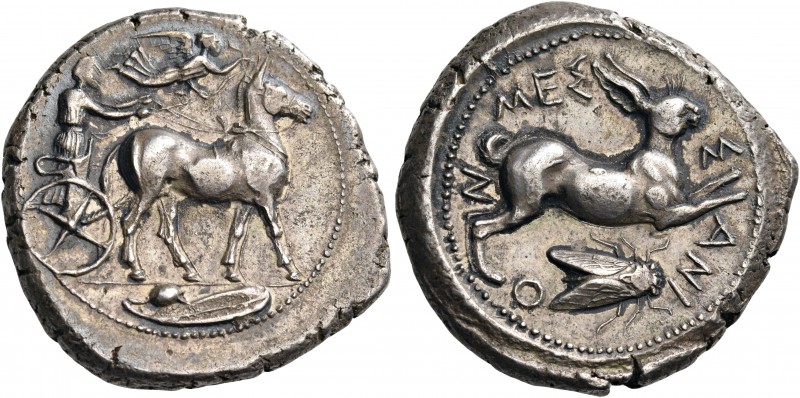 SICILY. Messana. 425-421 BC. Tetradrachm (Silver, 29 mm, 17.29 g, 6 h). The Nymp...