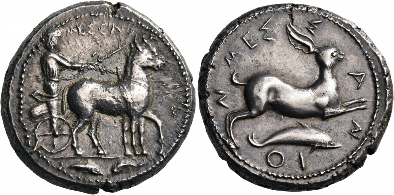 SICILY. Messana. Circa 425-421 BC. Tetradrachm (Silver, 25 mm, 17.43 g, 1 h). Th...