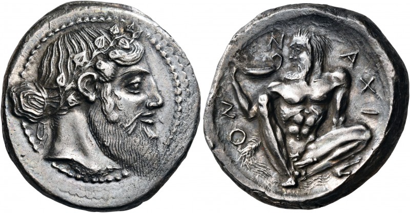 SICILY. Naxos. Circa 460. Tetradrachm (Silver, 29.5 mm, 17.19 g, 10 h). Bearded ...