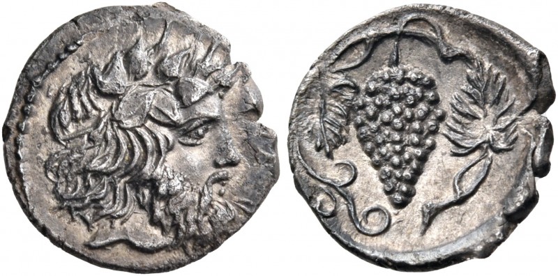 SICILY. Naxos. Circa 415-403 BC. Litra (Silver, 12 mm, 0.76 g, 6 h). NAΞI Head o...