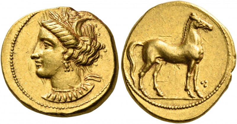 CARTHAGE. Circa 350-320 BC. Stater (Gold, 20 mm, 9.47 g, 8 h). Head of Tanit to ...