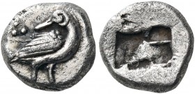 MACEDON. Eion. Circa 480-470 BC. Diobol (Silver, 9 mm, 1.03 g). Goose standing right, head turned to left. Rev. Rough incuse square. SNG ANS 272. Unus...