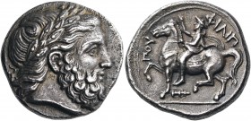 KINGS OF MACEDON. Philip II, 359-336 BC. Tetradrachm (Silver, 25 mm, 14.08 g, 2 h), Amphipolis, 355-349/8. Laureate head of Zeus to right. Rev. ΦΙΛΙΠ-...