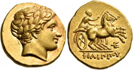 KINGS OF MACEDON. Philip II, 359-336 BC. Stater (Gold, 18 mm, 8.59 g, 1 h), struck during the reign of Philip III Arridaios, Amphipolis, c. 323/2-315....