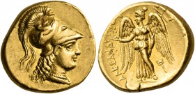 KINGS OF MACEDON. Alexander III ‘the Great’, 336-323 BC. Stater (Gold, 17 mm, 8.51 g, 9 h), Tarsus, circa 332/1-327. Head of Athena to right, wearing ...