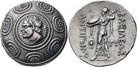KINGS OF MACEDON. Antigonos II Gonatas, 277/6-239 BC. Tetradrachm (Silver, 31.5 mm, 17.20 g, 11 h), Amphipolis, circa 274/1-260/55. Horned head of Pan...