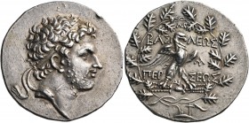 KINGS OF MACEDON. Perseus, 179-168 BC. Tetradrachm (Silver, 32 mm, 15.70 g, 11 h), Pella or Amphipolis, circa 173-171. Diademed head of Perseus to rig...