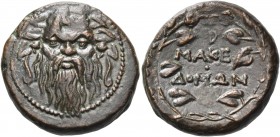 MACEDON (ROMAN PROTECTORATE). Praetor D. Junius Silanus Manlianus, circa 148-147 BC. (Bronze, 23 mm, 12.97 g, 1 h). Facing mask of Silenos, wearing iv...