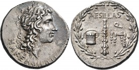 MACEDON (ROMAN PROVINCE). Aesillas, quaestor, circa 95-70 BC. Tetradrachm (Silver, 30 mm, 16.81 g, 11 h), Thessalonika. MAKEΔONΩN Head of the deified ...