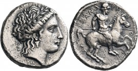 THESSALY. Pherai. Alexander, Tyrant, 369-358 BC. Stater (Silver, 24.5 mm, 11.42 g, 1 h). ΕΝ-ΝΟ[Δ-ΙΑ]Σ Laureate head of Ennodia to right, wearing earri...