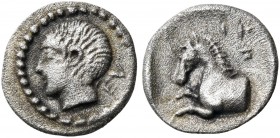THESSALY. Trikka. Circa 440-400 BC. Hemiobol (Silver, 9 mm, 0.42 g, 9 h), struck under the magistrate, Euph.... EY Youthful male head to left. Rev. ΤΡ...