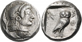 ATTICA. Athens. Circa 510-500 BC. Tetradrachm (Silver, 23 mm, 17.30 g, 4 h). Head of Athena to right, wearing an Attic helmet, ornamented with a curle...