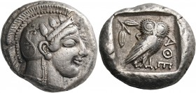 ATTICA. Athens. Circa 467-465 BC. Tetradrachm (Silver, 24 mm, 17.24 g, 6 h). Head of Athena to right, wearing crested Attic helmet adorned with three ...
