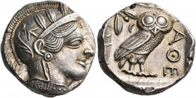 ATTICA. Athens. Circa 449-404 BC. Tetradrachm (Silver, 27 mm, 17.23 g, 3 h), 430s-420s. Head of Athena to right, wearing a crested Attic helmet adorne...