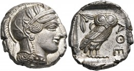 ATTICA. Athens. Circa 449-404 BC. Tetradrachm (Silver, 25.5 mm, 17.21 g, 12 h), 430s-420s. Head of Athena to right, wearing a crested Attic helmet ado...