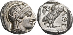 ATTICA. Athens. Circa 449-404 BC. Tetradrachm (Silver, 25.5 mm, 17.22 g, 9 h), 430s-420s. Head of Athena to right, wearing a crested Attic helmet ador...