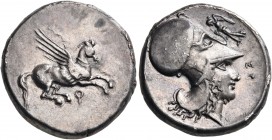 CORINTHIA. Corinth. Circa 375-300 BC. Stater (Silver, 20.5 mm, 8.38 g, 11 h). Ϙ Pegasos flying to left. Rev. Helmeted head of Athena to right; above t...