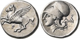 CORINTHIA. Corinth. Circa 350-300 BC. Stater (Silver, 22 mm, 8.60 g, 10 h). Ϙ Pegasus flying to left with pointed wing. Rev. Head of Aphrodite to left...