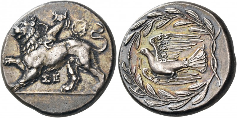 SIKYONIA. Sikyon. Circa 335-330 BC. Stater (Silver, 23.5 mm, 12.21 g, 2 h). ΣΕ C...