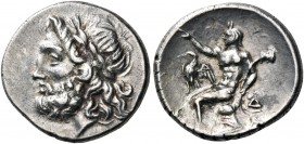 ARKADIA, Arkadian League. Megalopolis. Circa 175-168 BC. Triobol (Silver, 16 mm, 2.46 g, 12 h). Laureate head of Zeus to left. Rev. Pan seated left on...