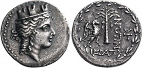 CRETE. Hierapytna. Circa 200-67 BC. Didrachm (23 mm, 7.48 g, 1 h). Turreted head of Tyche to right. Rev. ΙΕΡΑΠΥ ΝΕΩΝ ( sic! ) Eagle with spread wings ...