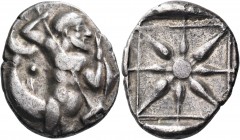 CRETE. Itanos. Circa 350-320 BC. Stater (Silver, 27 mm, 11.03 g). The seagod Glaukos, bearded and with a fishtail, holding a trident with his upraised...