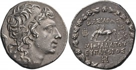 KINGS OF PONTOS. Mithradates VI Eupator, Circa 120-63 BC. Tetradrachm (Silver, 30 mm, 16.82 g, 1 h), Pergamon, dated year ΙΣ = 210 and month Η = 8; or...
