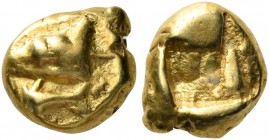 MYSIA. Kyzikos. Circa 600-550 BC. Hemihekte or 1/12 Stater (Electrum, 7.5 mm, 1.35 g). Head of a tunny fish to left; below, hind part of a tunny to le...