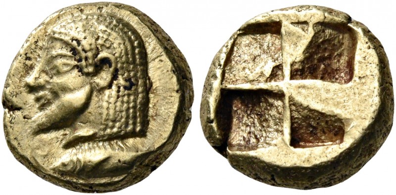 MYSIA. Kyzikos. Circa 550-500 BC. Hekte (Electrum, 10 mm, 2.71 g). Bearded male ...