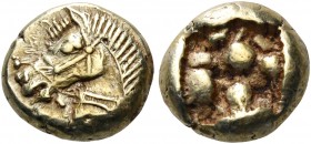IONIA. Uncertain mint. Circa 550-525 BC. Hekte (Electrum, 10 mm, 2.41 g), Lydo-Milesian standard. Head of a bridled horse to left. Rev. Irregular incu...