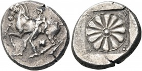 IONIA. Erythrai. Circa 480-450 BC. Drachm (Silver, 16.5 mm, 4.55 g, 9 h). Nude ephebe – Erythros – leading horse to right, holding the reins with his ...
