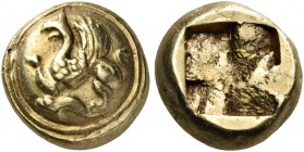 IONIA. Phokaia. Circa 521-478 BC. Hekte (Electrum, 10 mm, 2.55 g). Round shield decorated with a griffin crouching to left, his forepaw raised; below,...
