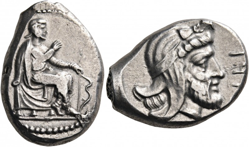 CILICIA. Tarsos. Tiribazos, satrap of Lydia, 388-380 BC. Stater (Silver, 24x17 m...