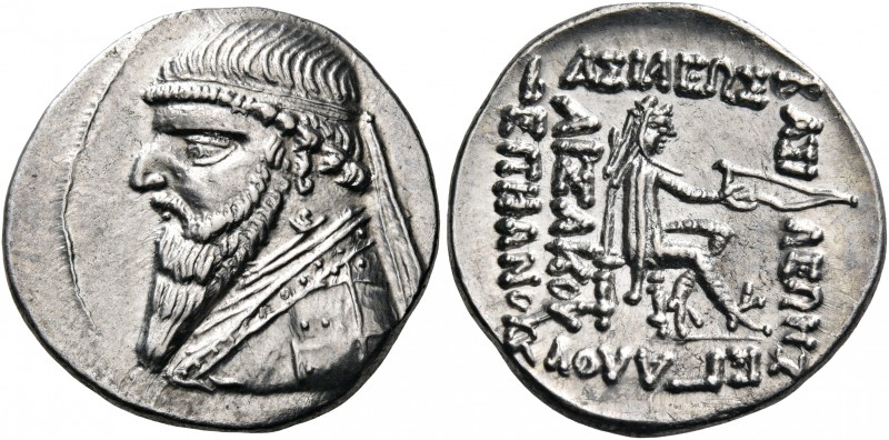 KINGS OF PARTHIA. Mithradates II, 121-91 BC. Drachm (Silver, 20 mm, 4.16 g, 1 h)...