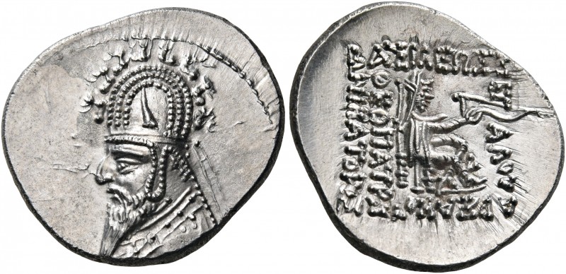 KINGS OF PARTHIA. Sinatrukes, 93/2-70/69 BC. Drachm (Silver, 20 mm, 4.06 g, 12 h...